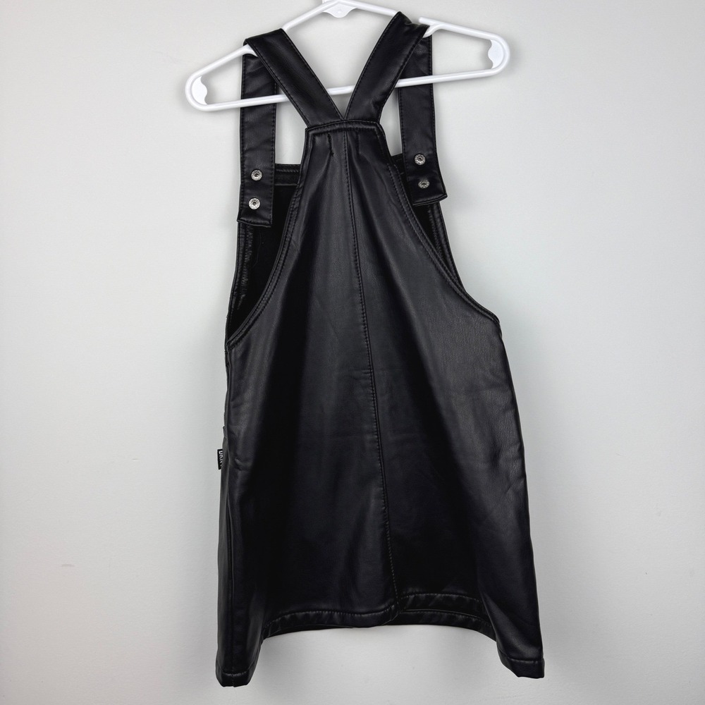 DKNY Jumper Dress Girls Sz 5 Black Faux Leather Pinafore Overall Mini Skirt Edgy - Picture 4 of 5